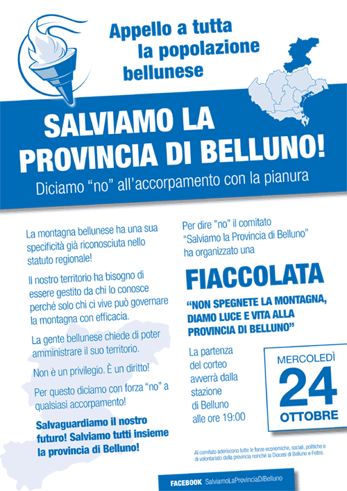 "Salviamo la provincia di Belluno" volantino