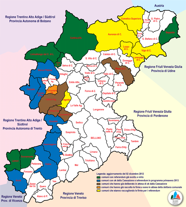 mappatura dello stato dei referendum comunali in provincia di Belluno (aggiornamento 02 dic. 2012)