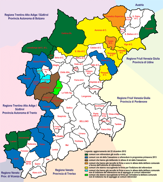 mappa dei referendum in provincia di Belluno aggiornata al 22 dic 2012