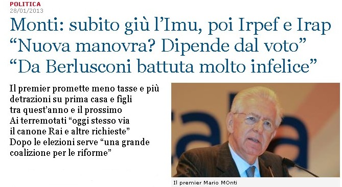 Monti: giù IMU Irpef e Irap