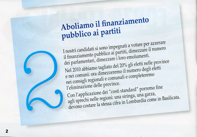 programma elettorale pdl - elimimazione finanziamento pubblico ai partiti