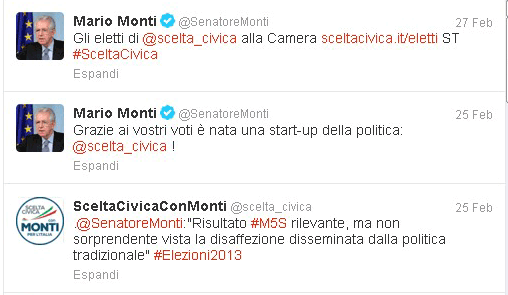 ultimi tweet di Mario Monti e "Scelta Cinica" (al 5 marzo 2013)