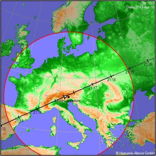 passaggio ISS - Stazione Spaziale Internazionale 10 aprile 2013 su Lozzo di Cadore