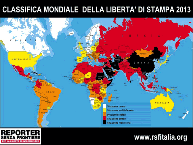 mappa Reporter senza frontiere per la libertà di informazione 2013