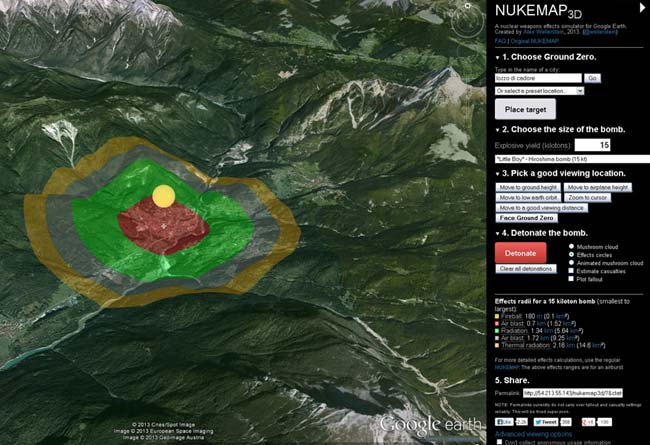 simulazione esplosione atomica di 15 chilotoni a Lozzo di Cadore