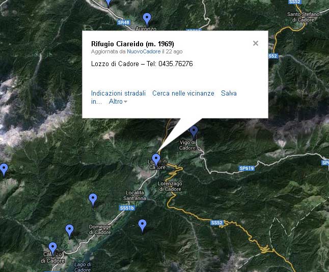 versione giovanile della mappa dei rifugi del Cadore ... in attesa di versione più meditata