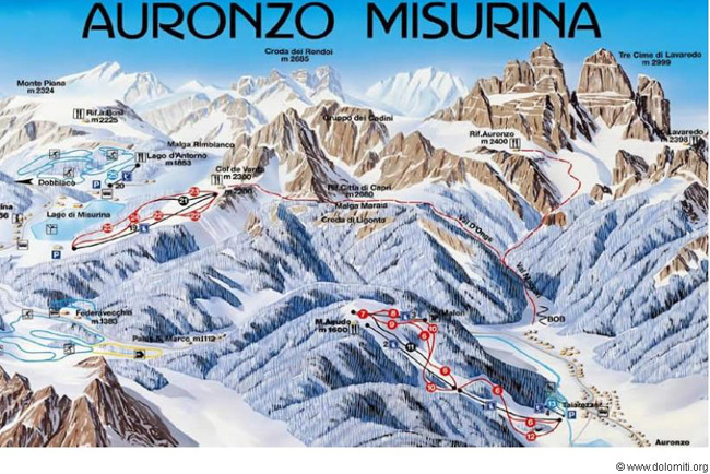 carta comprensorio sciistico di Auronzo-Misurina