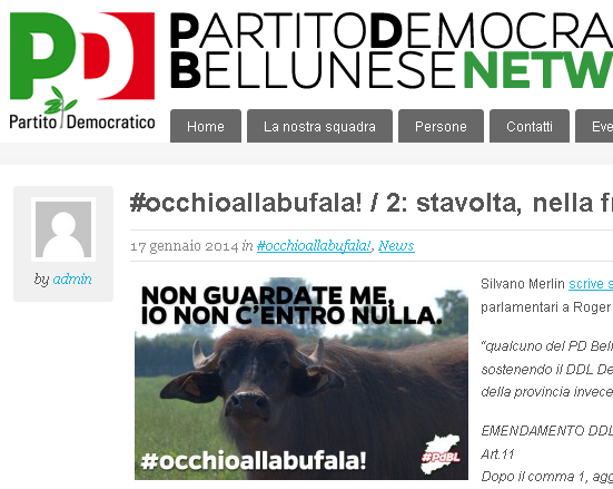 cattura schermo del sito del PD belumat articolo apparso il 17 gennaio 2014 #occhioallabufala /2