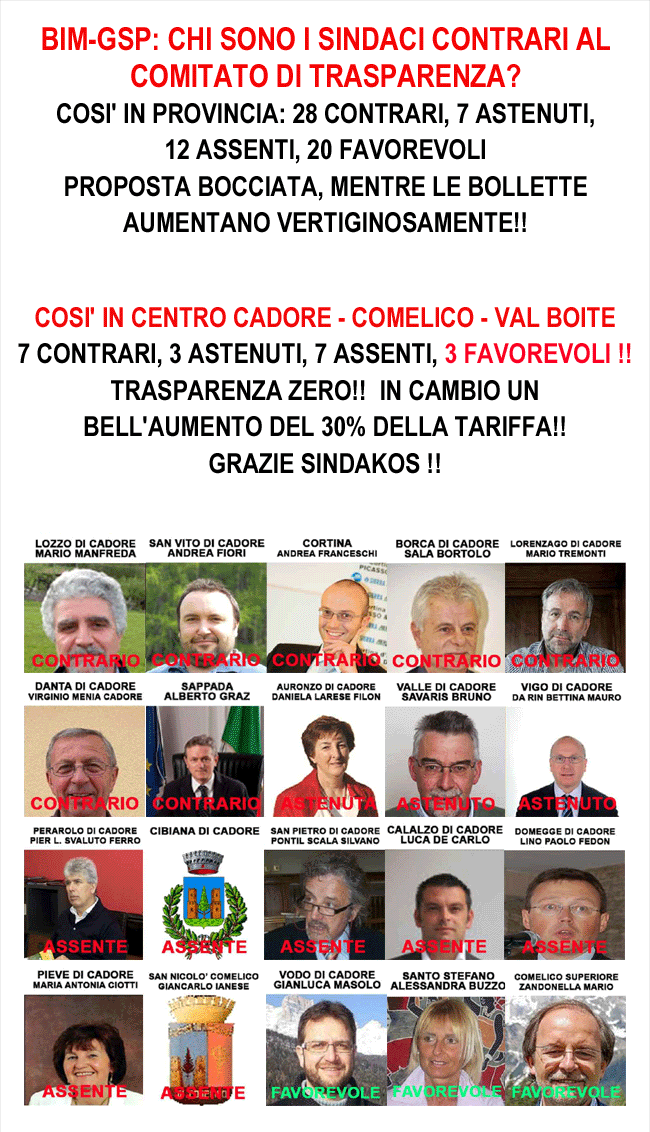 come hanno votato i sindaci alla proposta di istituire un Comitato di Trasparenza e Controllo in seno al Bim-Gsp