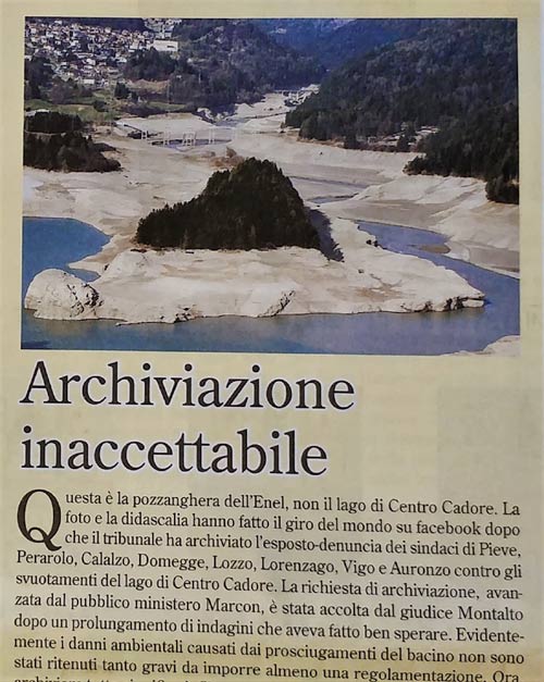 Lago Centro Cadore svuotato: foto su "il Cadore" anno LXIV - n.12 - dicembre 2016