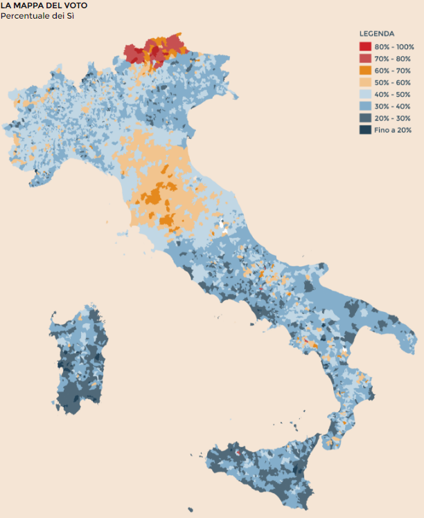 La mappa del voto referendario del 4 dicembre 2016 in Italia (tratta dal Sole 24 Ore)