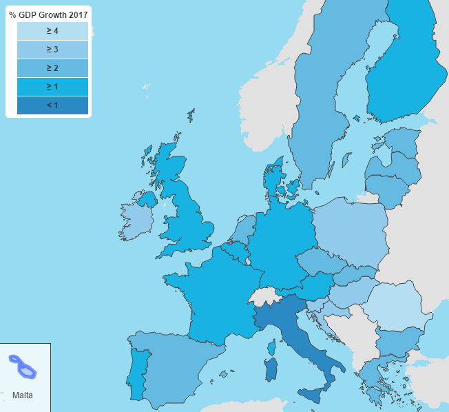 previsioni d'inverno della crescita economica nella UE per il 2017