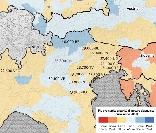 Pil procapite a parità di potere d'acquisto (euro, anno 2013)