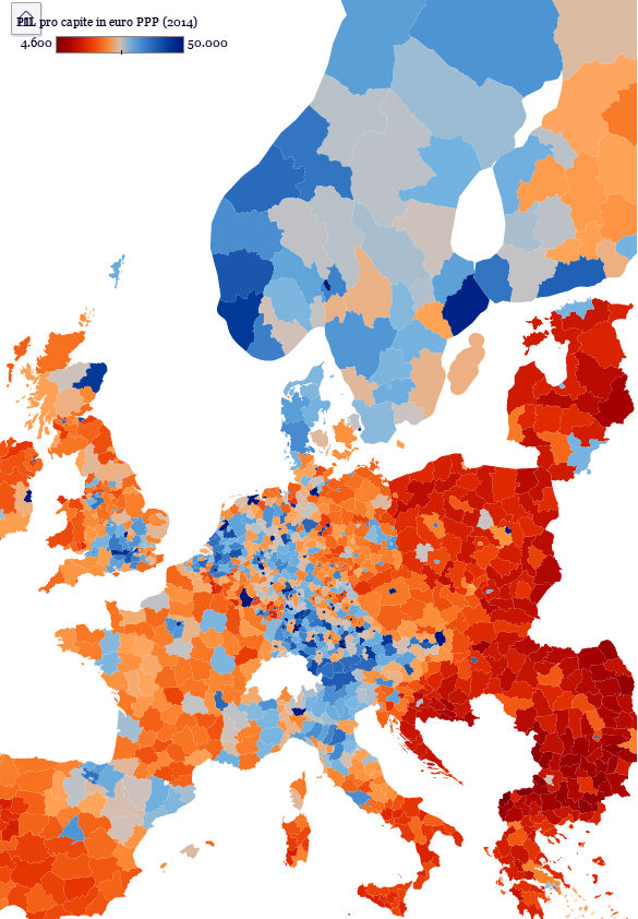 PIL pro capite 2014 a parità di potere d'acquisto UE NUT 3 