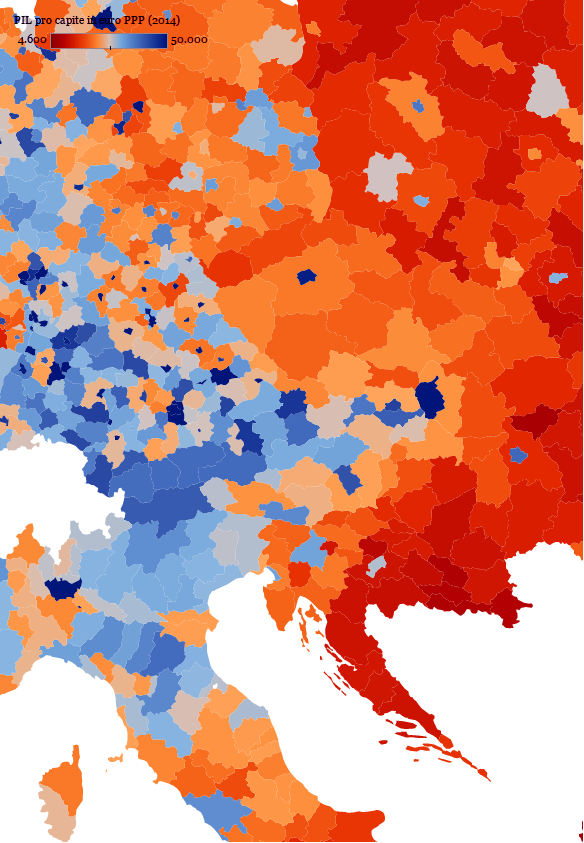 PIL pro capite 2014 a parità di potere d'acquisto UE NUT 3 (particolare)