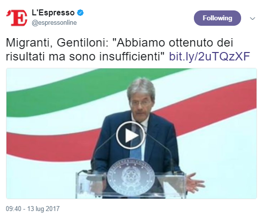 Gentiloni sulla situazione migranti: le abbiamo prese, ma ce le hanno anche date...