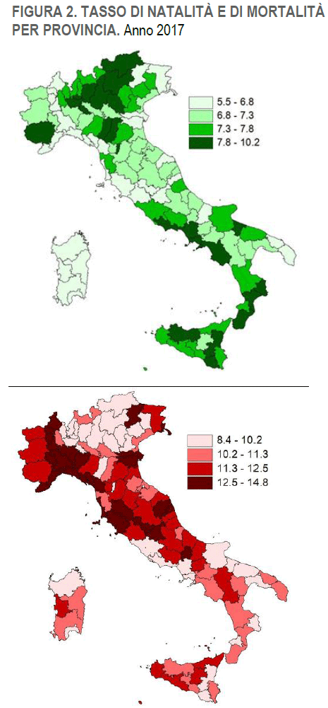 Natalità e mortalità per provincia 2017