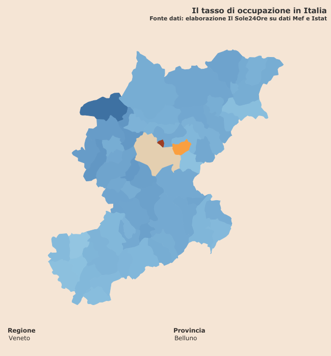 tasso di occupazione "Infodata" a livello comunale per la provincia di Belluno