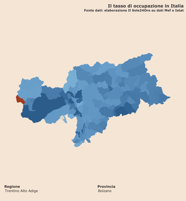 tasso di occupazione "Infodata" a livello comunale per la provincia di Bolzano