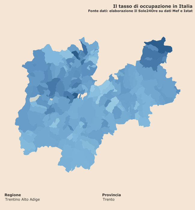 tasso di occupazione "Infodata" a livello comunale per la provincia di Trento