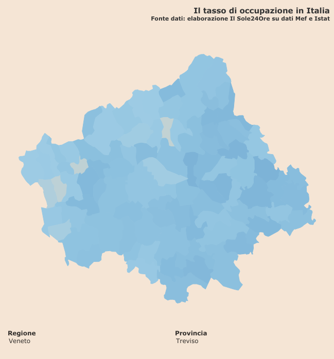 tasso di occupazione "Infodata" a livello comunale per la provincia di Treviso