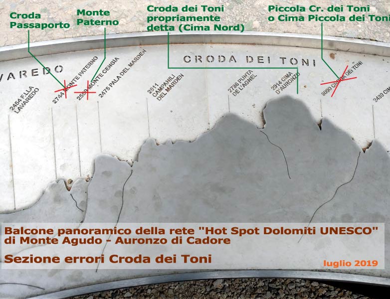 Balcone panoramico Dolomiti-Unesco di Monte Agudo: sezione errori Croda dei Toni (14-07-2019)
