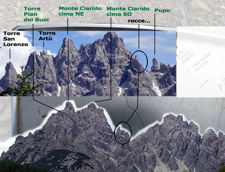 Il Monte Ciarido visto dal M. Rusiana a confronto con la visione del medesimo da M. Agudo