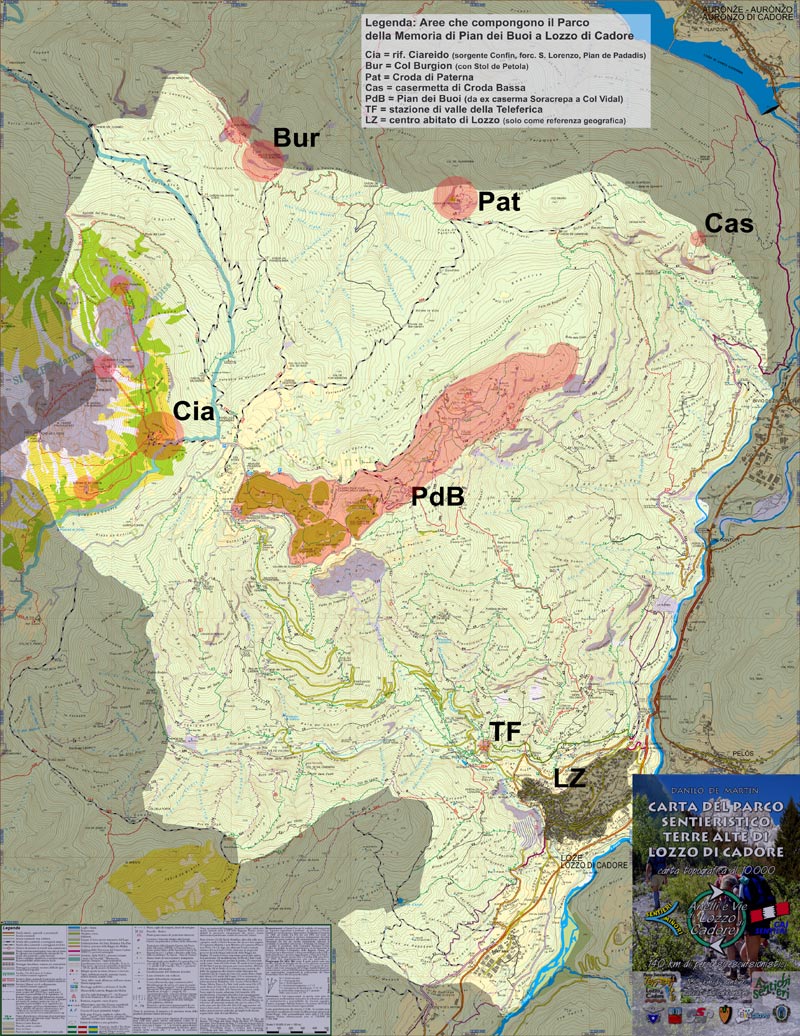 Carta della composizione areale del Parco della Memoria di Pian dei Buoi a Lozzo di Cadore (clicca per ingrandire a 1500 px)