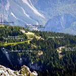 Particolare della zona tra i forti Alto e Basso con in evidenza l'area della Trincea "de le Pionbade" ripreso dalla forcella San Lorenzo