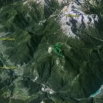 Il Parco della Memoria in 3D (da Google Earth): il balcone panoramico offerto dal Parco, dominante rispetto alla valle d'Ansiei e a quella del Piave