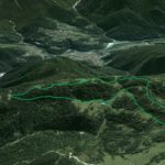 Il Parco della Memoria in 3D (da Google Earth): la dorsale dei Colli da Col Vidal a Soracrepa ripresa da nord; a valle i paesi di Vigo, Laggio, Pelos, Lorenzago e, di qua dal Piave, Lozzo di Cadore