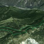 Il Parco della Memoria in 3D (da Google Earth): da Soracrepa a Col Vidal; al centro la Val Salega (Valsalega)