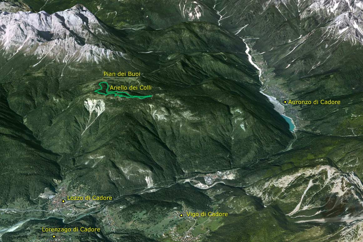 Visione aerea da sud del Parco della Memoria di Pian dei Buoi (Google Earth)