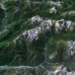 Il PdM in 3D (da Google Earth): la Val d'Ansiei in tutta la sua lunghezza confluisce nella Valle del Piave, che si spinge fin oltre Longarone, oltre il quale si osserva il lago di Santa Croce