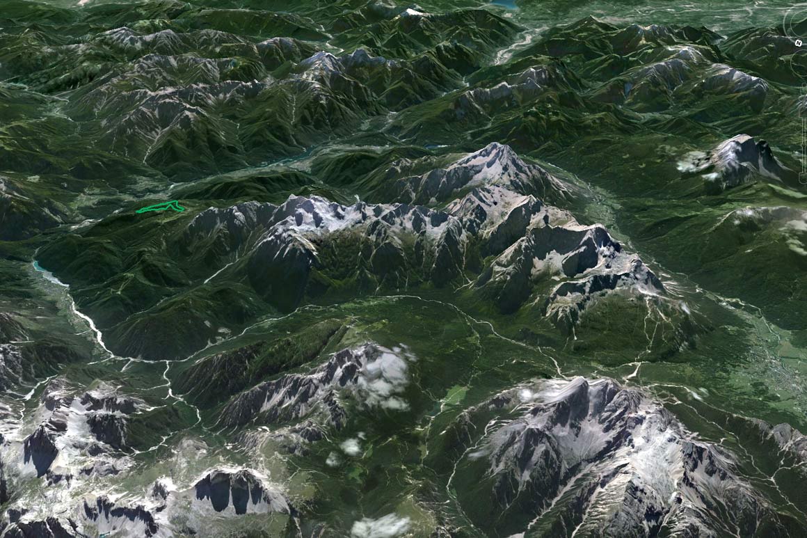 Il PdM in 3D (da Google Earth): da Monte Piana e Misurina giù fino al lago di Santa Croce passando per la Val del Boite