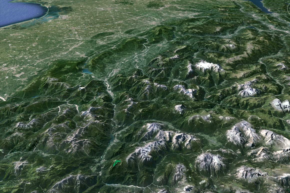 Il PdM in 3D (da Google Earth): dalle Marmarole alla laguna di Venezia